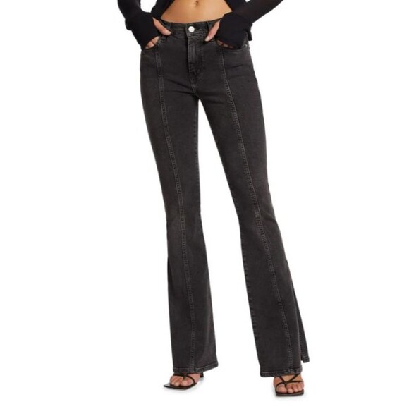NWT Frame Le High Flare Side Slit Women’s Jeans Size 27 Wide Leg Obsidian Clean - Picture 1 of 15